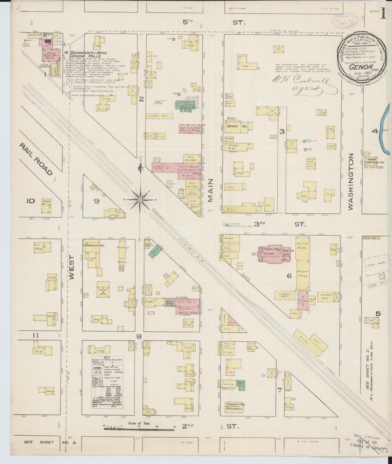 Sanborn Fire Insurance Map from Genoa, Ottawa County, Ohio (1885), Sheet #0001 - Historic Sanborn Fire Insurance Map Print, vintage old map wall art, antique decor, genealogy gift, Ohio Ohio map
