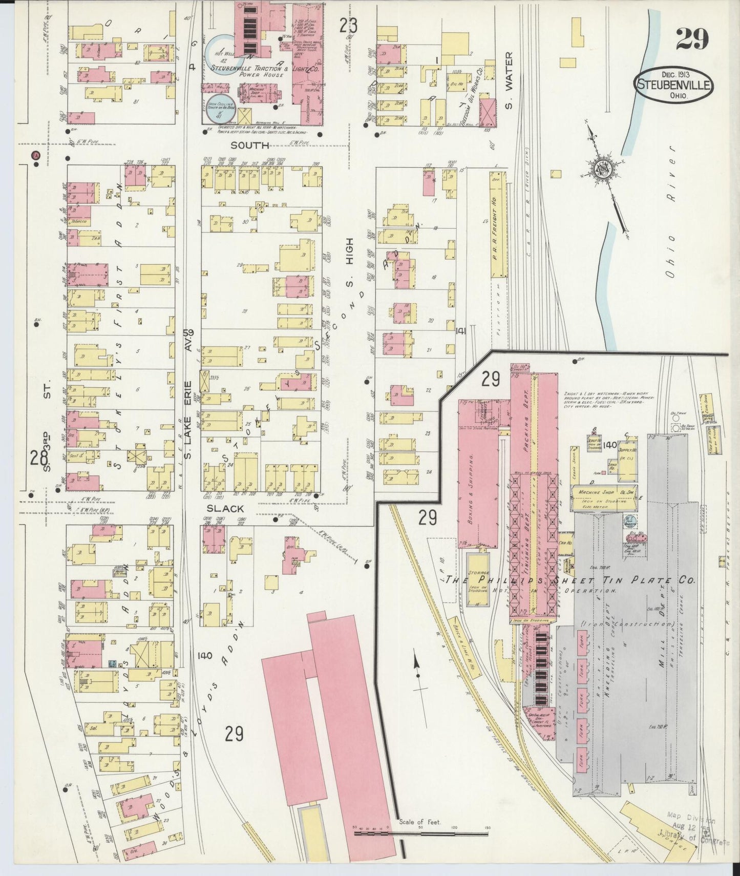 Sanborn Fire Insurance Map from Steubenville, Jefferson County, Ohio (1913), Sheet #0029 - Historic Sanborn Fire Insurance Map Print, vintage old map wall art, antique decor, genealogy gift, Ohio Ohio map