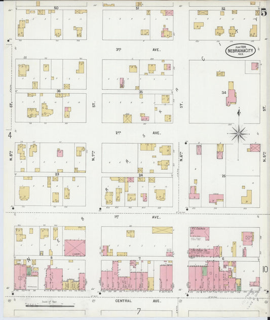 Sanborn Fire Insurance Map from Nebraska City, Otoe County, Nebraska (1899), Sheet #0005 - Historic Sanborn Fire Insurance Map Print, vintage old map wall art, antique decor, genealogy gift, Nebraska Nebraska map