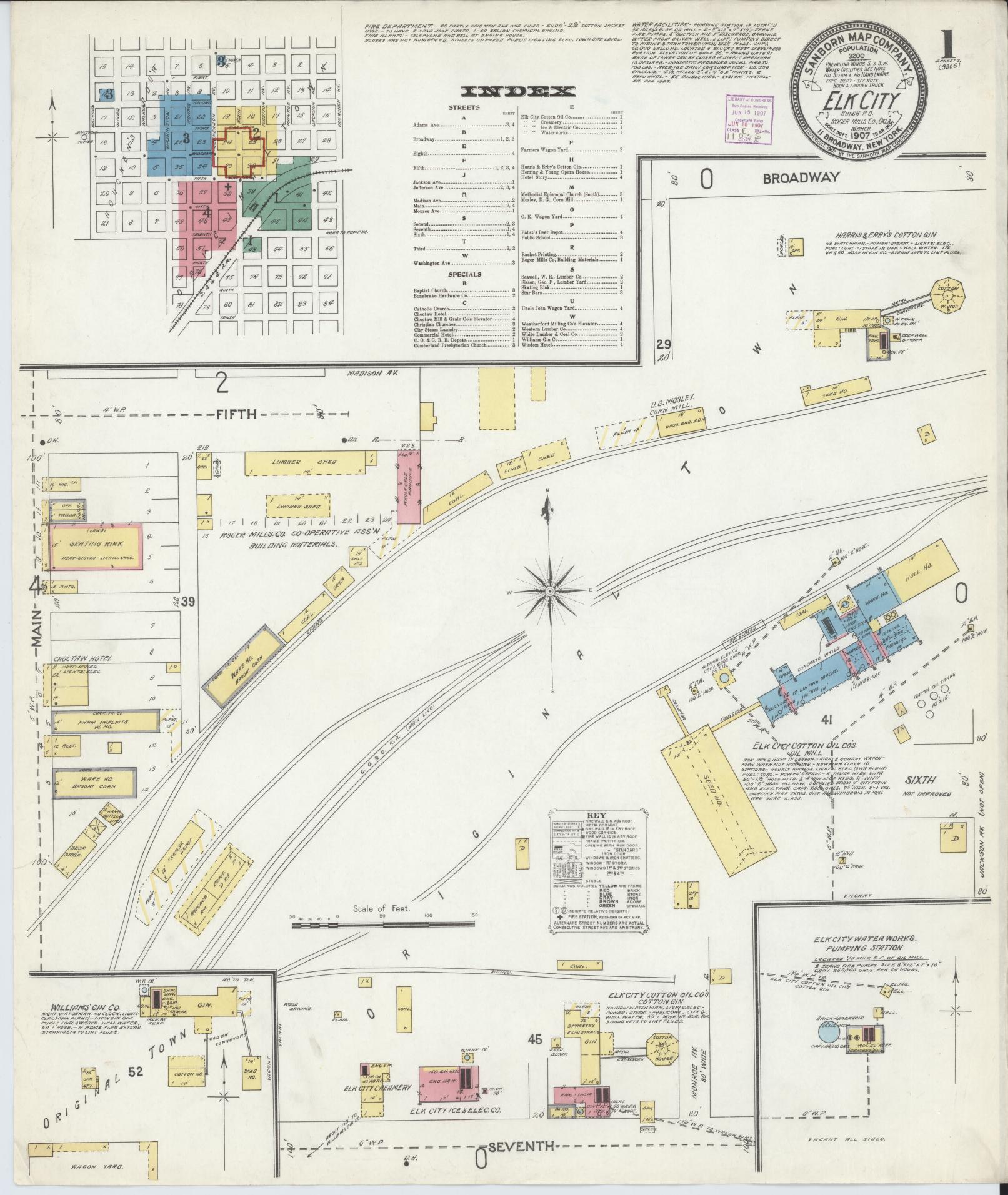Sanborn Fire Insurance Map from Elk City, Beckham County, Oklahoma (1907), Sheet #0001 - Complete Map Set gallery image, historic Sanborn map, vintage wall art, Oklahoma Oklahoma