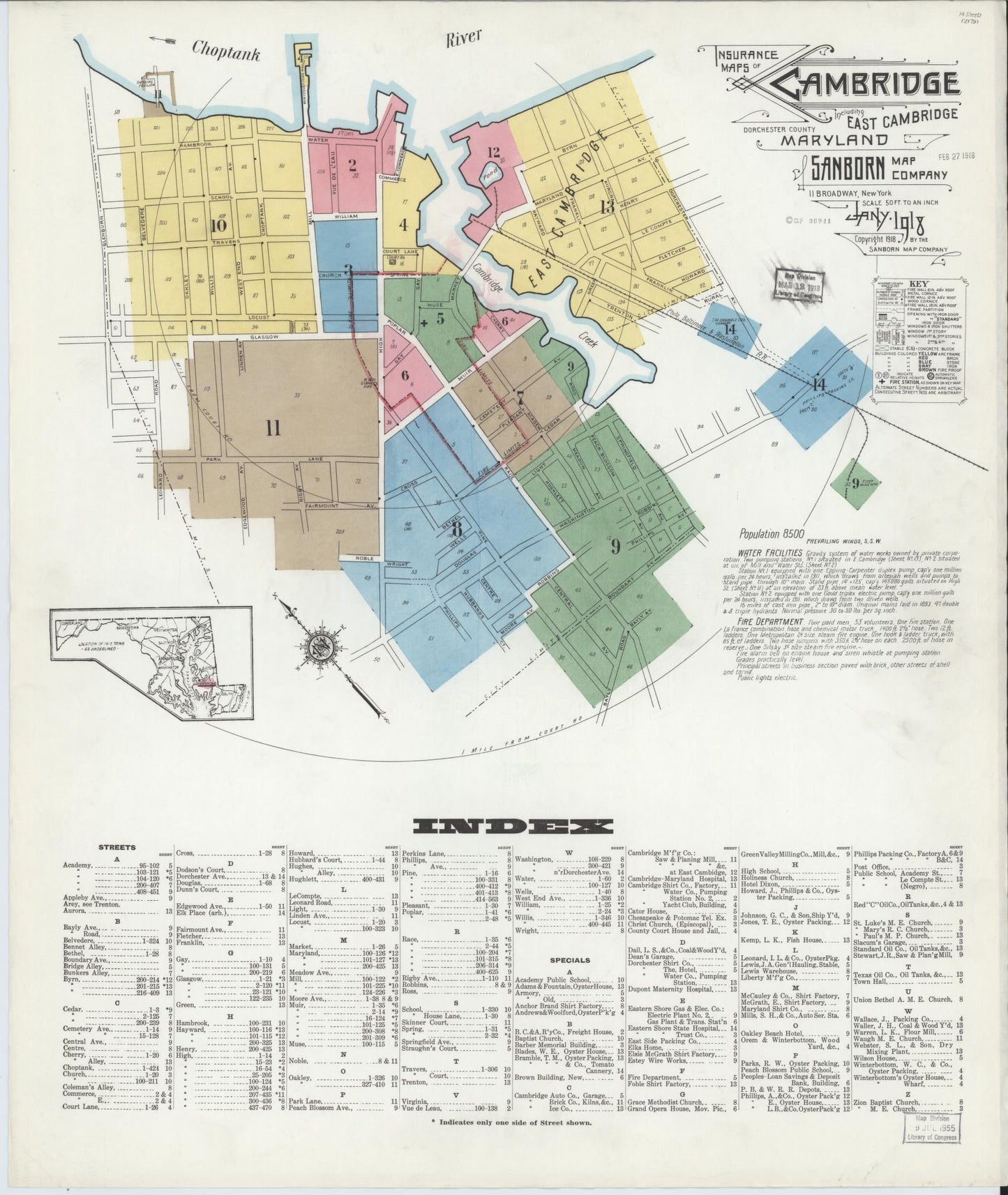 Sanborn Fire Insurance Map from Cambridge, Dorchester County, Maryland (1918), Sheet #0001 - Complete Map Set gallery image, historic Sanborn map, vintage wall art, Maryland Maryland