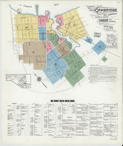 Sanborn Fire Insurance Map from Cambridge, Dorchester County, Maryland (1918), Sheet #0001 - Complete Map Set gallery image, historic Sanborn map, vintage wall art, Maryland Maryland