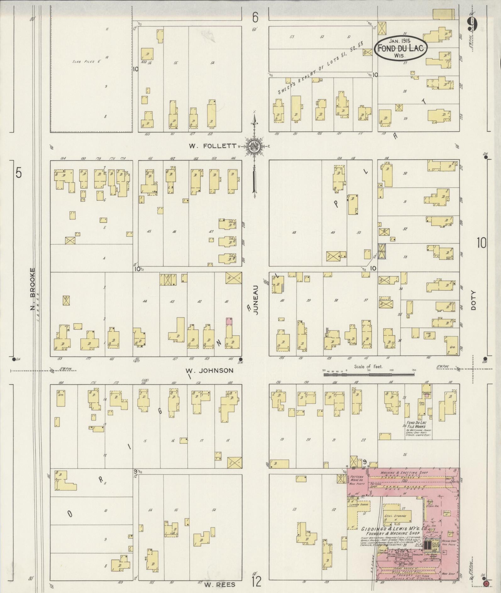 Sanborn Fire Insurance Map from Fond du Lac, Fond du Lac County, Wisconsin (1915), Sheet #0009 - Historic Sanborn Fire Insurance Map Print, vintage old map wall art, antique decor, genealogy gift, Wisconsin Wisconsin map