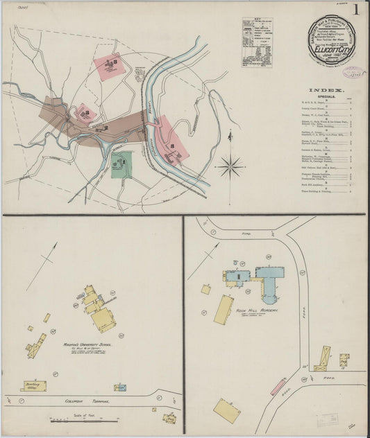 Sanborn Fire Insurance Map from Ellicott City, Howard County, Maryland (1887), Sheet #0001 - Historic Sanborn Fire Insurance Map Print, vintage old map wall art, antique decor, genealogy gift, Maryland Maryland map