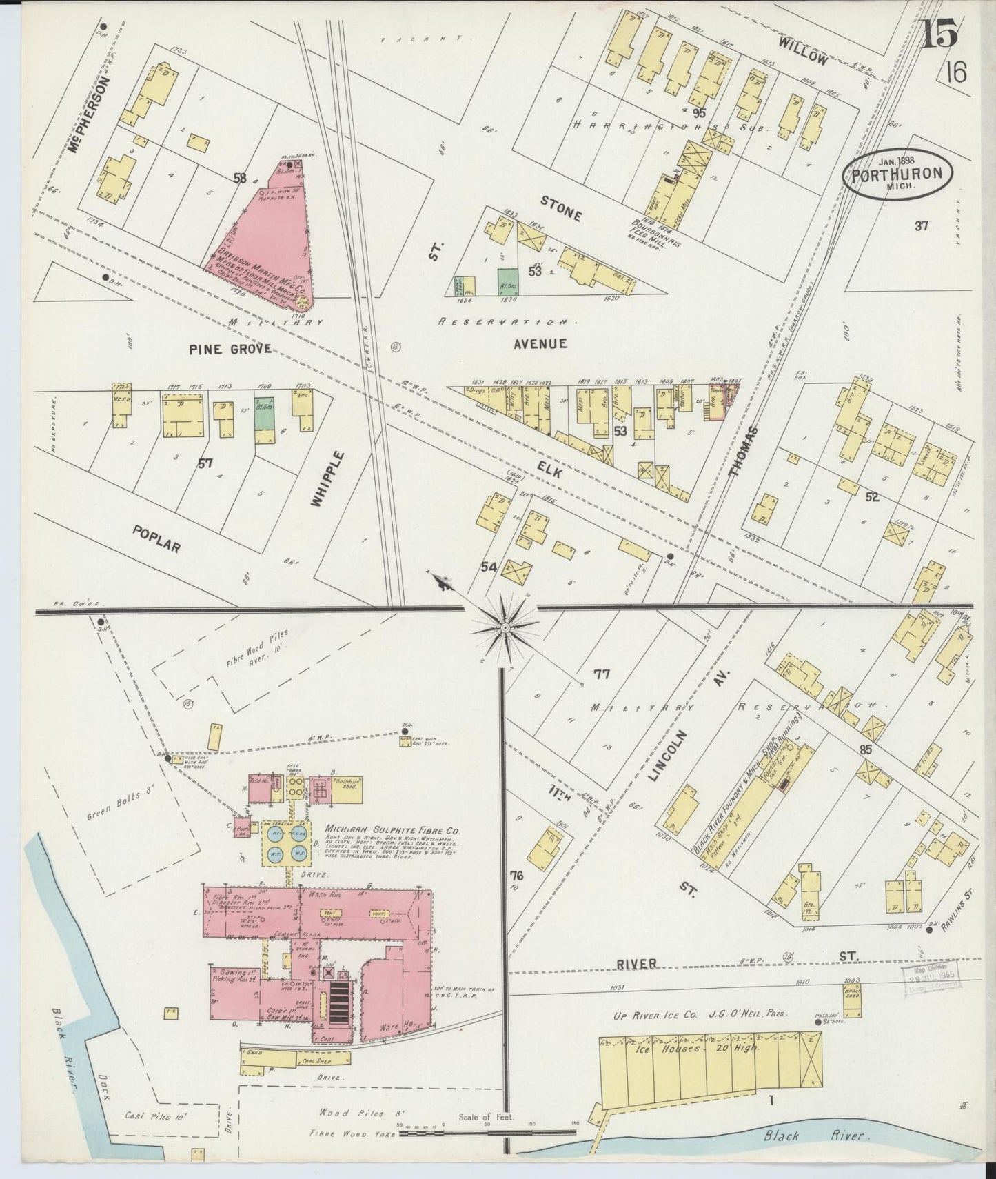 Sanborn Fire Insurance Map from Port Huron, Saint Clair County, Michigan (1898), Sheet #0015 - Complete Map Set gallery image, historic Sanborn map, vintage wall art, Michigan Michigan