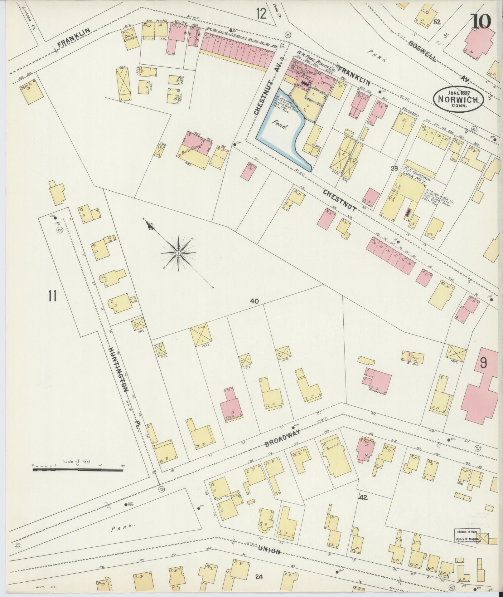 Sanborn Fire Insurance Map from Norwich, New London County, Connecticut (1897), Sheet #0010 - Historic Sanborn Fire Insurance Map Print, vintage old map wall art, antique decor, genealogy gift, Connecticut Connecticut map