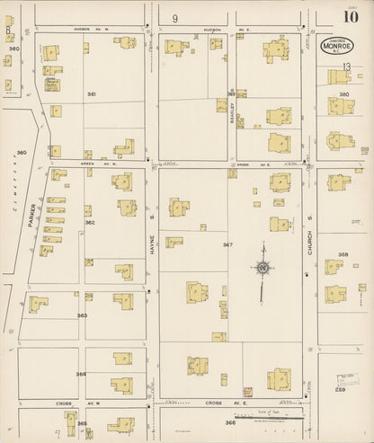 Sanborn Fire Insurance Map from Monroe, Union County, North Carolina (1922), Sheet #0010 - Historic Sanborn Fire Insurance Map Print, vintage old map wall art, antique decor, genealogy gift, North Carolina North Carolina map