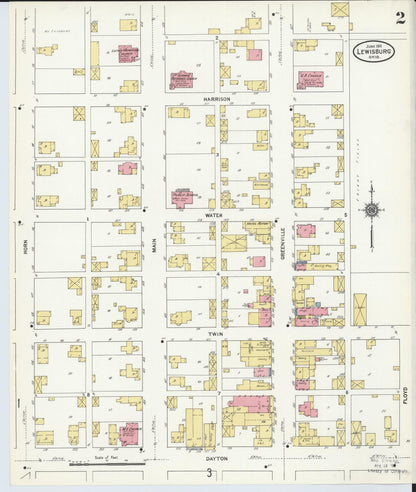 Sanborn Fire Insurance Map from Lewisburg, Preble County, Ohio (1911), Sheet #0002 - Historic Sanborn Fire Insurance Map Print, vintage old map wall art, antique decor, genealogy gift, Ohio Ohio map