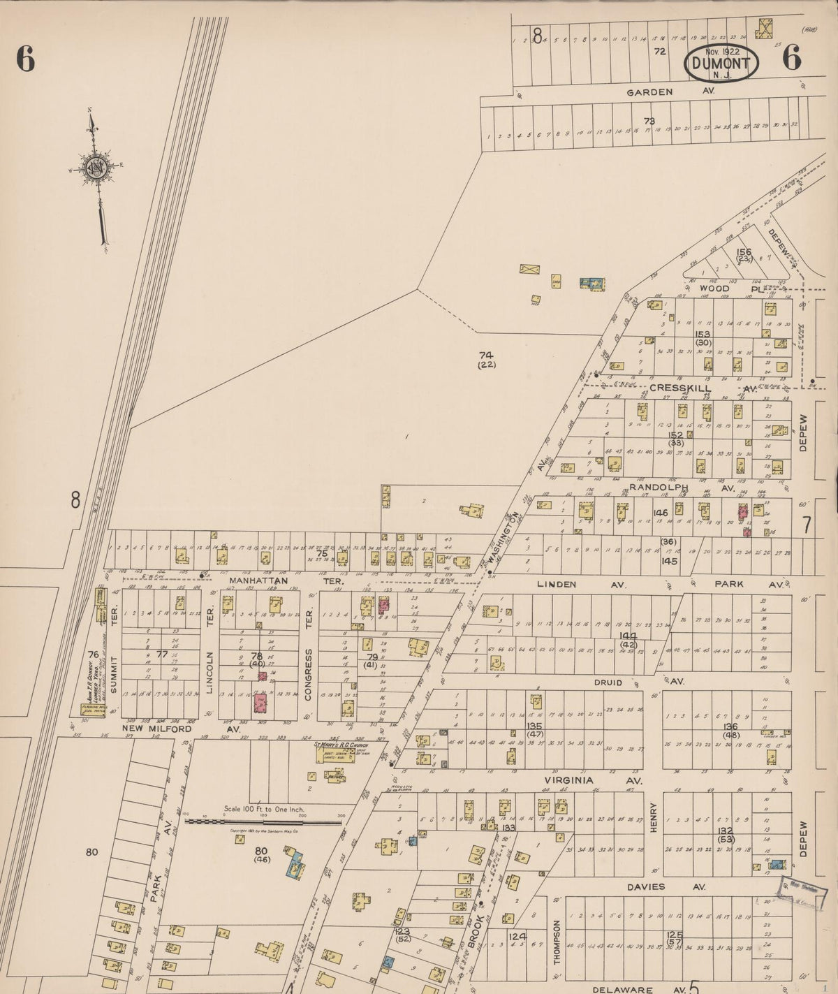 Sanborn Fire Insurance Map from Dumont, Bergen County, New Jersey (1922), Sheet #0006 - Complete Map Set gallery image, historic Sanborn map, vintage wall art, New Jersey New Jersey
