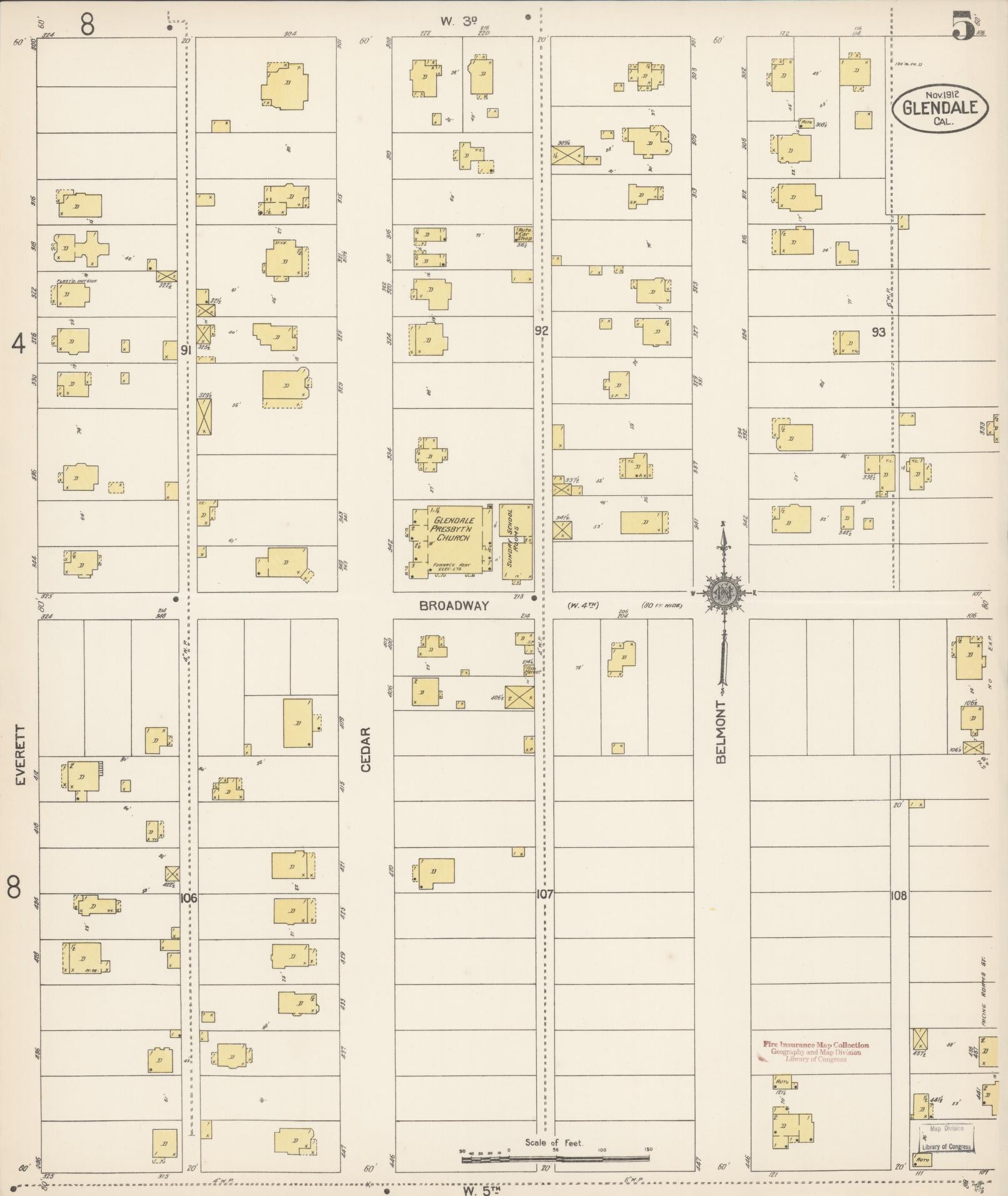 Sanborn Fire Insurance Map from Glendale, Los Angeles County, California (1912), Sheet #0005 - Historic Sanborn Fire Insurance Map Print, vintage old map wall art, antique decor, genealogy gift, California California map