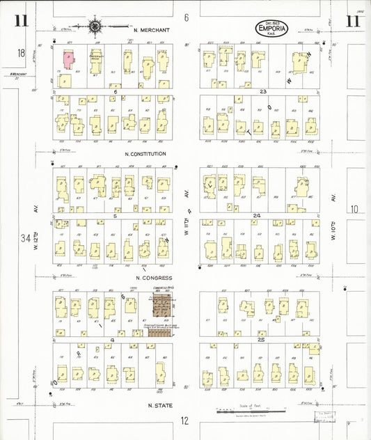 Sanborn Fire Insurance Map from Emporia, Lyon County, Kansas (1923), Sheet #0011 - Historic Sanborn Fire Insurance Map Print, vintage old map wall art, antique decor, genealogy gift, Kansas Kansas map