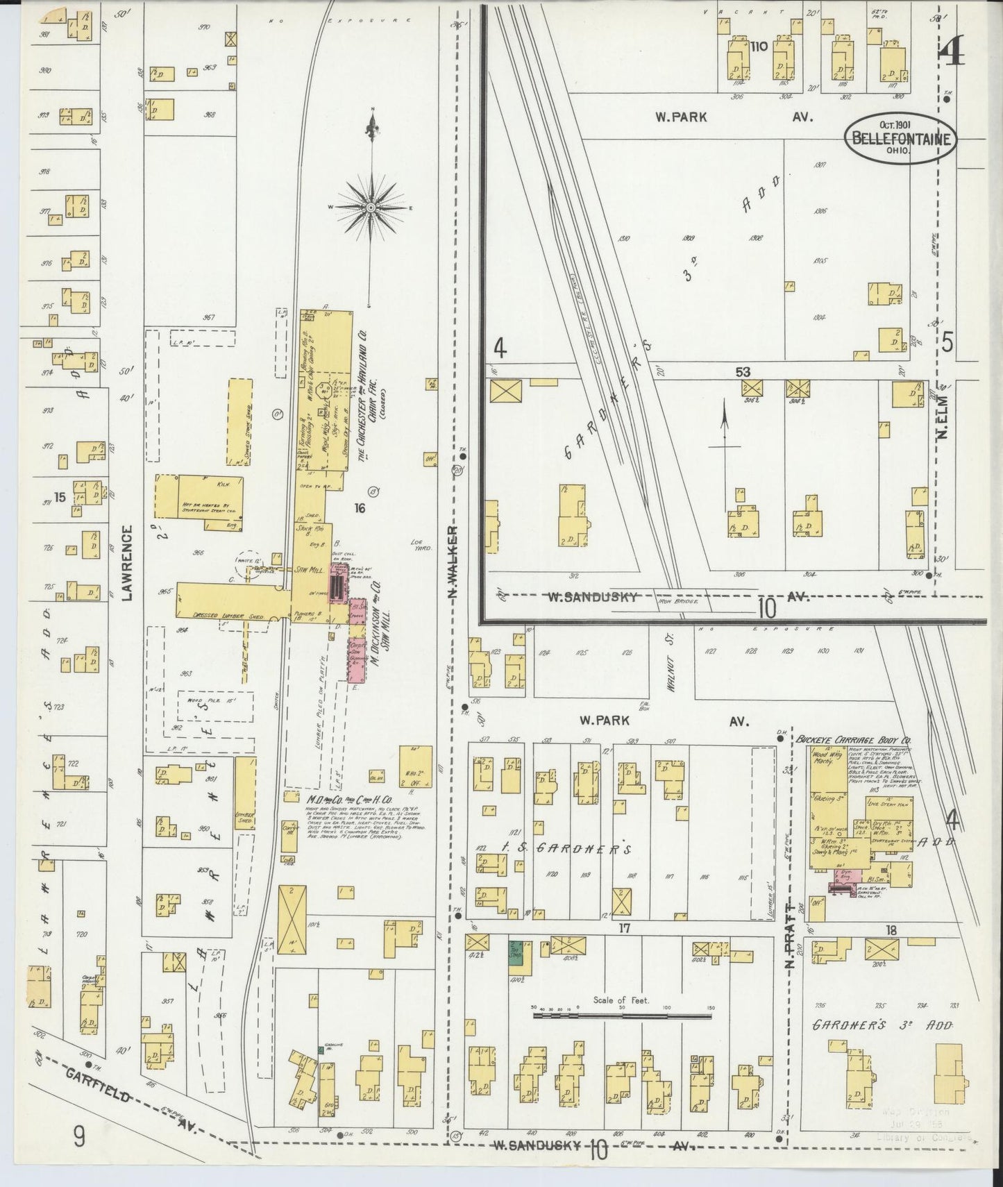 Sanborn Fire Insurance Map from Bellefontaine, Logan County, Ohio (1901), Sheet #0004 - Historic Sanborn Fire Insurance Map Print, vintage old map wall art, antique decor, genealogy gift, Ohio Ohio map