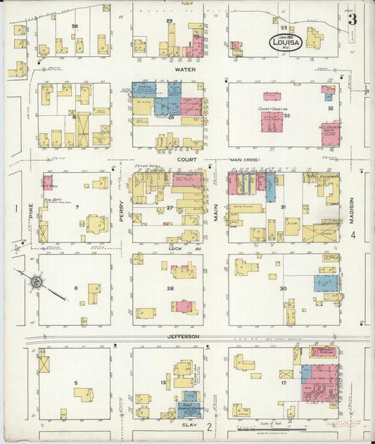 Sanborn Fire Insurance Map from Louisa, Lawrence County, Kentucky (1921), Sheet #0003 - Historic Sanborn Fire Insurance Map Print, vintage old map wall art, antique decor, genealogy gift, Kentucky Kentucky map