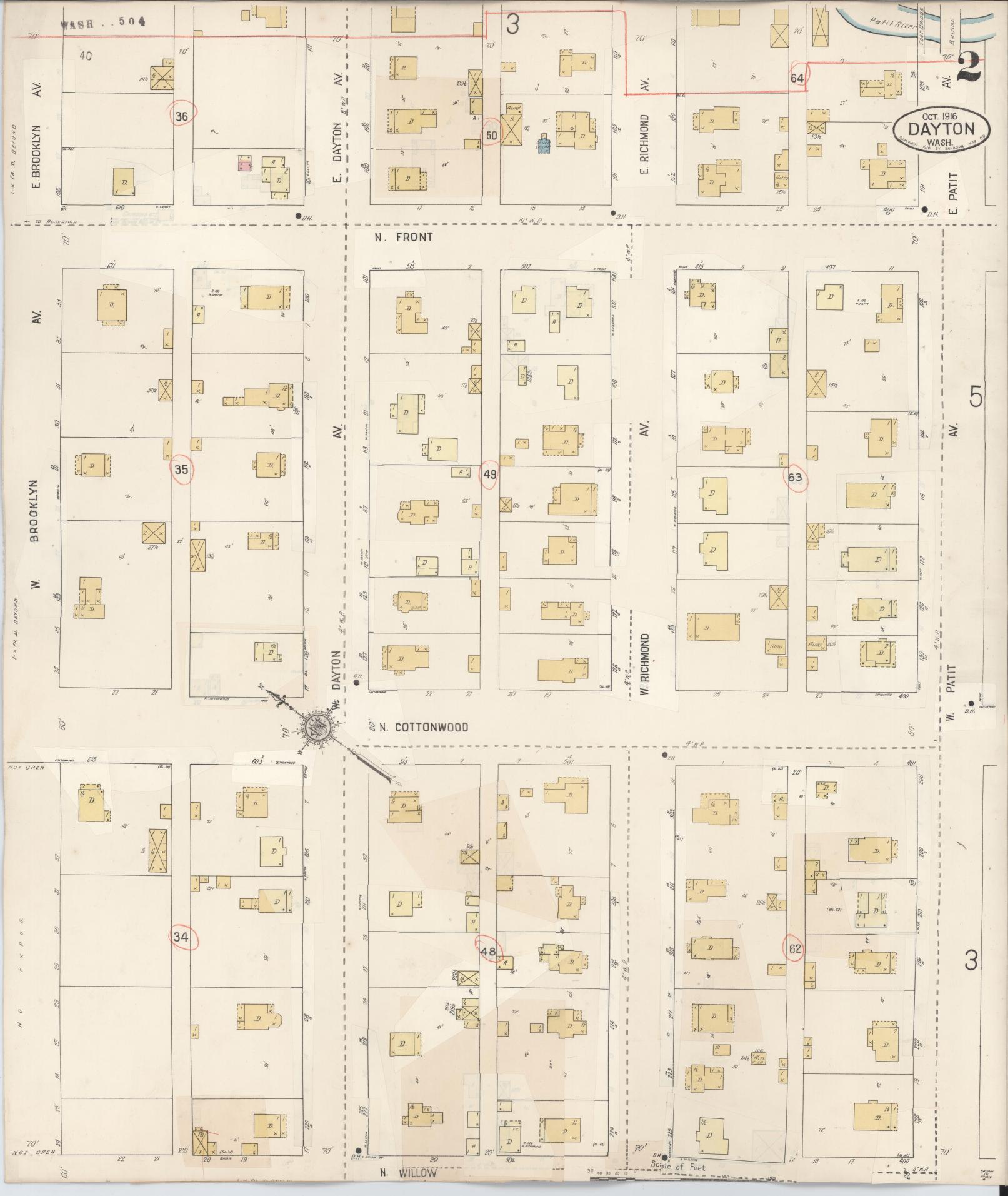 Sanborn Fire Insurance Map from Dayton, Columbia County, Washington (1943), Sheet #0002 - Complete Map Set gallery image, historic Sanborn map, vintage wall art, Washington Washington