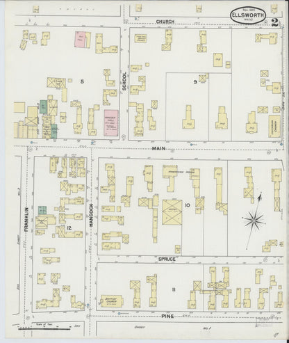 Sanborn Fire Insurance Map from Ellsworth, Hancock County, Maine (1889), Sheet #0002 - Complete Map Set gallery image, historic Sanborn map, vintage wall art, Maine Maine