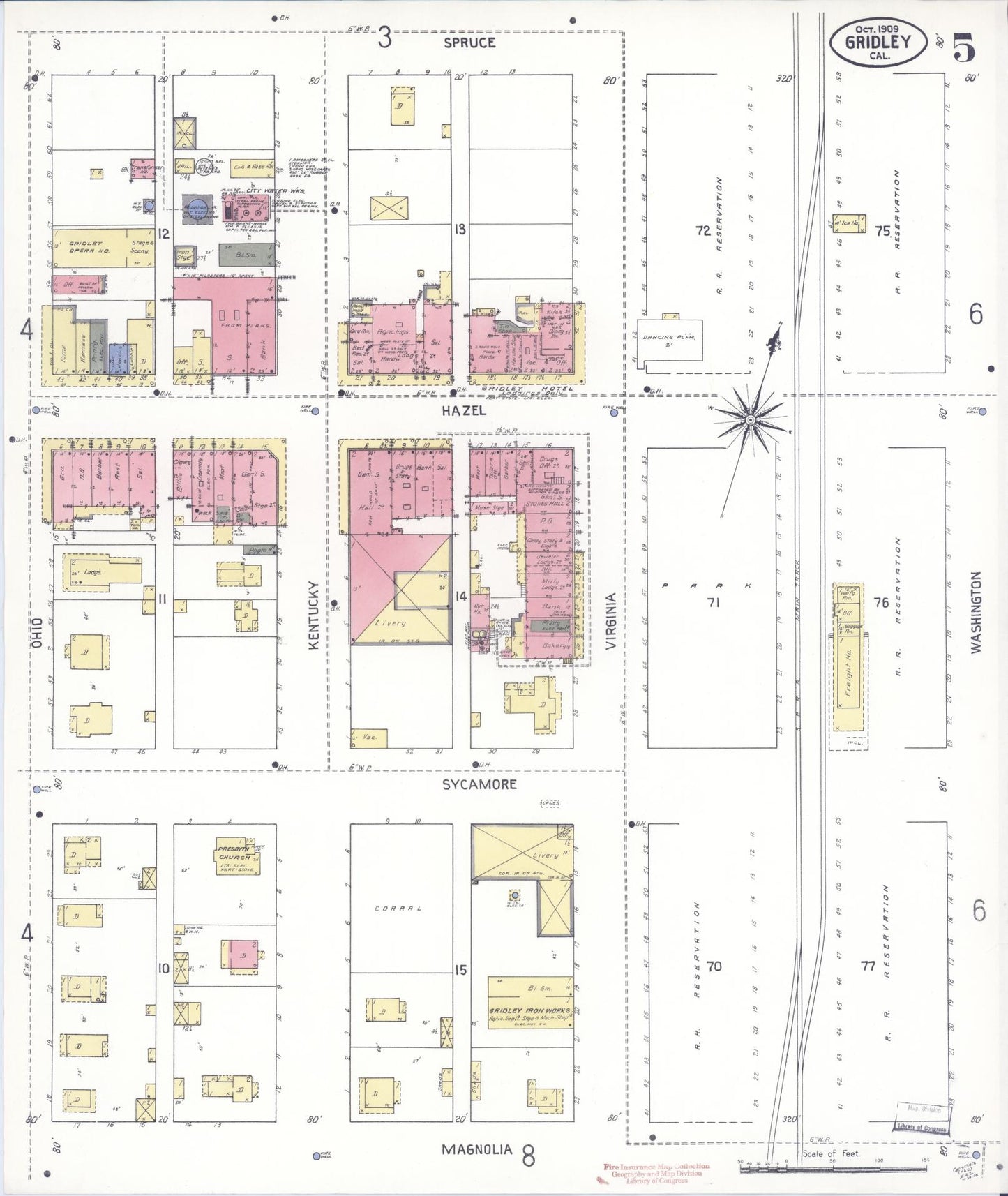 Sanborn Fire Insurance Map from Gridley, Butte County, California (1909), Sheet #0005 - Historic Sanborn Fire Insurance Map Print, vintage old map wall art, antique decor, genealogy gift, California California map