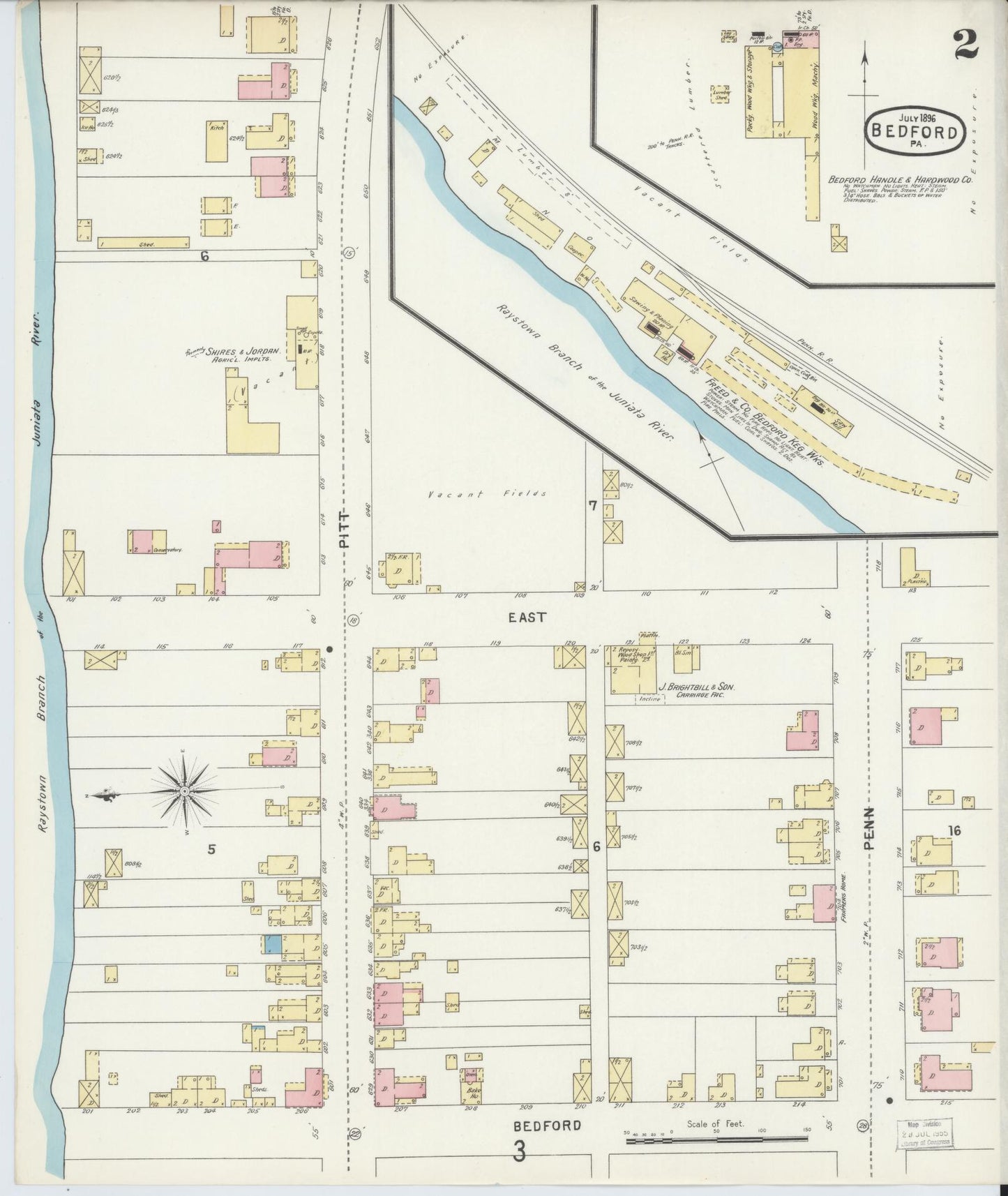 Sanborn Fire Insurance Map from Bedford, Bedford County, Pennsylvania (1896), Sheet #0002 - Historic Sanborn Fire Insurance Map Print, vintage old map wall art, antique decor, genealogy gift, Pennsylvania Pennsylvania map