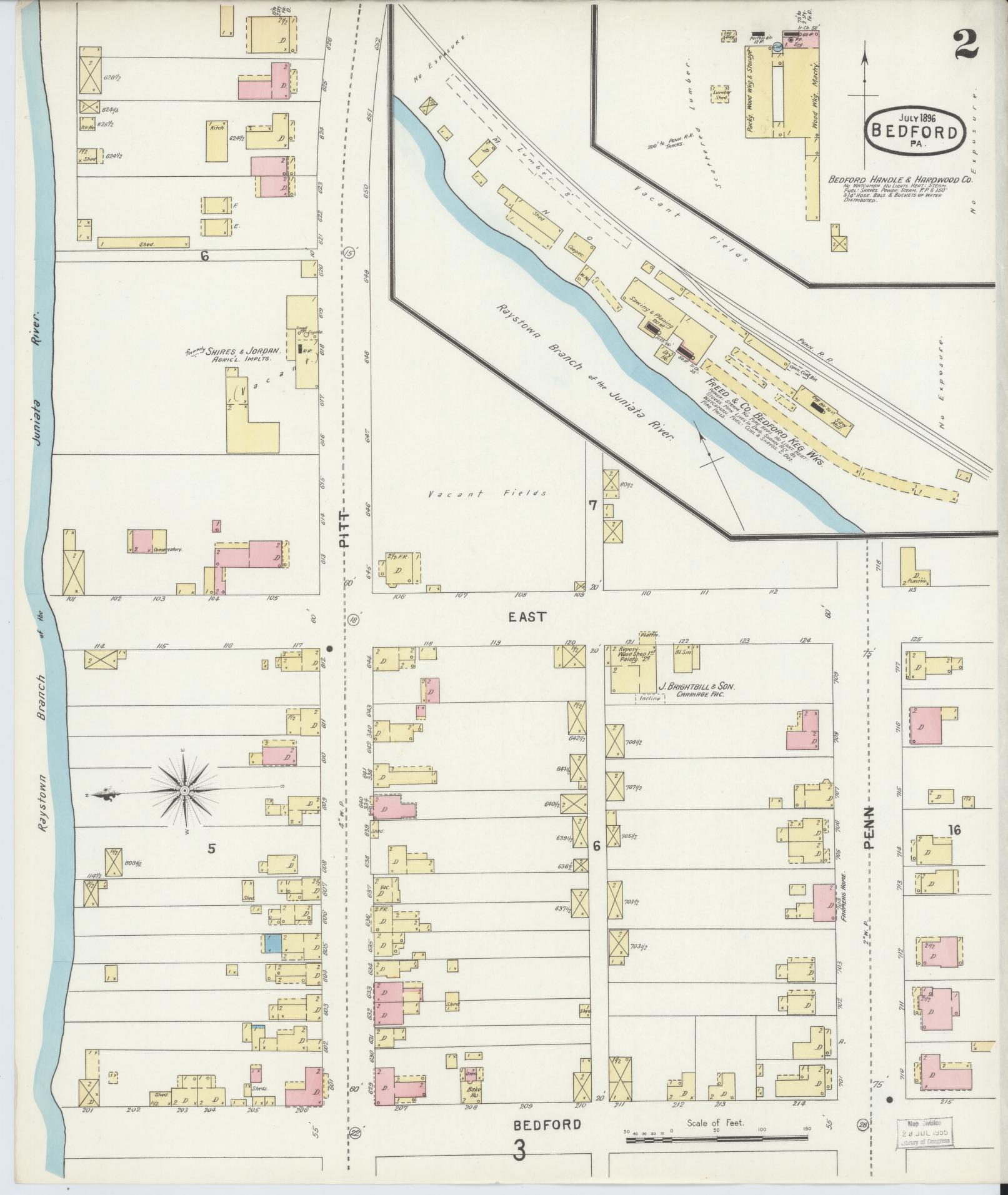 Sanborn Fire Insurance Map from Bedford, Bedford County, Pennsylvania (1896), Sheet #0002 - Historic Sanborn Fire Insurance Map Print, vintage old map wall art, antique decor, genealogy gift, Pennsylvania Pennsylvania map