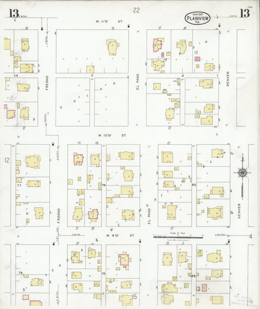 Sanborn Fire Insurance Map from Plainview, Hale County, Texas (1927), Sheet #0013 - Historic Sanborn Fire Insurance Map Print, vintage old map wall art, antique decor, genealogy gift, Texas Texas map