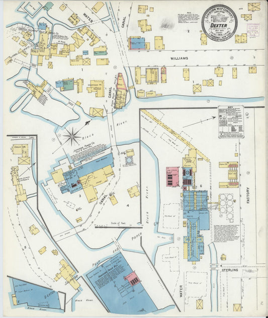 Sanborn Fire Insurance Map from Dexter, Jefferson County, New York (1906), Sheet #0001 - Historic Sanborn Fire Insurance Map Print, vintage old map wall art, antique decor, genealogy gift, New York New York map