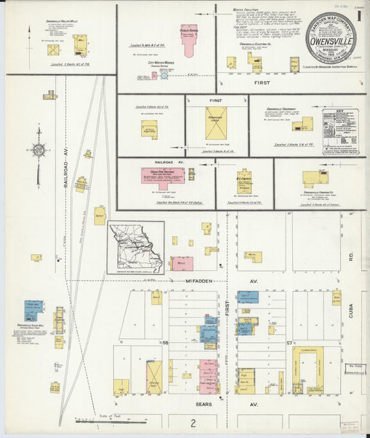 Sanborn Fire Insurance Map from Owensville, Gasconade County, Missouri (1914), Sheet #0001 - Historic Sanborn Fire Insurance Map Print, vintage old map wall art, antique decor, genealogy gift, Missouri Missouri map