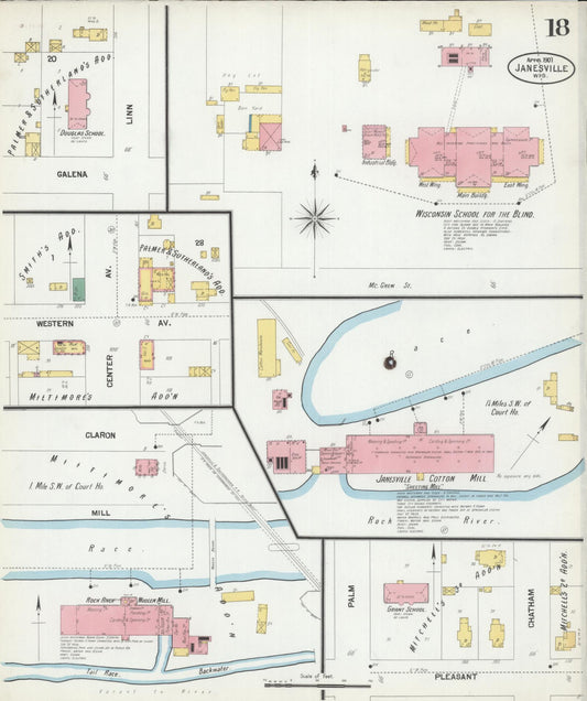 Sanborn Fire Insurance Map from Janesville, Rock County, Wisconsin (1901), Sheet #0018 - Historic Sanborn Fire Insurance Map Print, vintage old map wall art, antique decor, genealogy gift, Wisconsin Wisconsin map