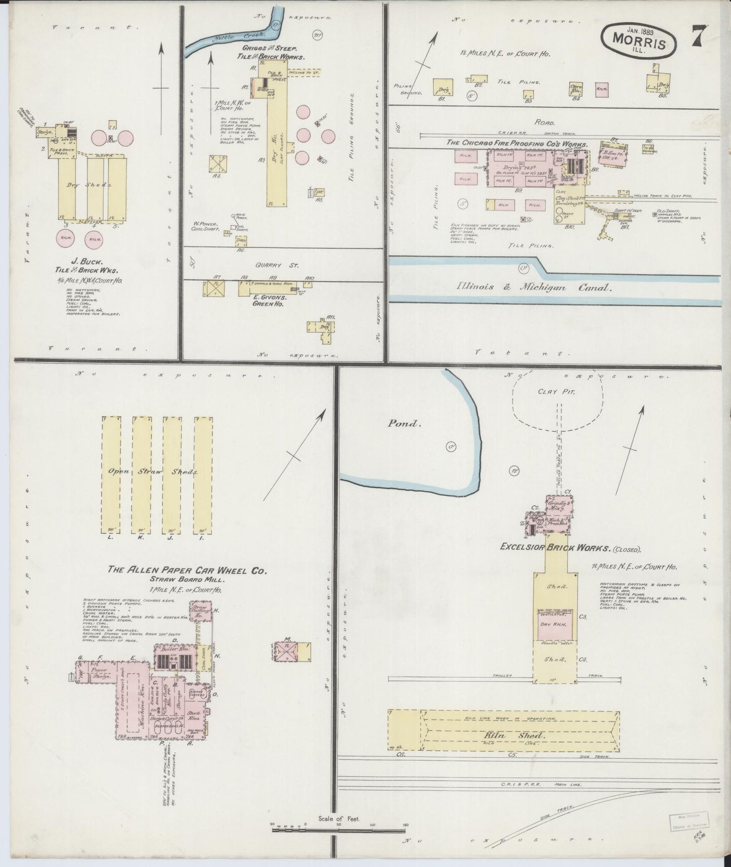Sanborn Fire Insurance Map from Morris, Grundy County, Illinois (1889), Sheet #0007 - Complete Map Set gallery image, historic Sanborn map, vintage wall art, Illinois Illinois