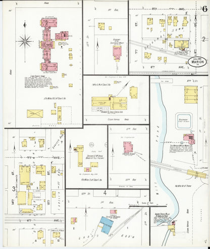Sanborn Fire Insurance Map from Marion, Linn County, Iowa (1899), Sheet #0006 - Historic Sanborn Fire Insurance Map Print, vintage old map wall art