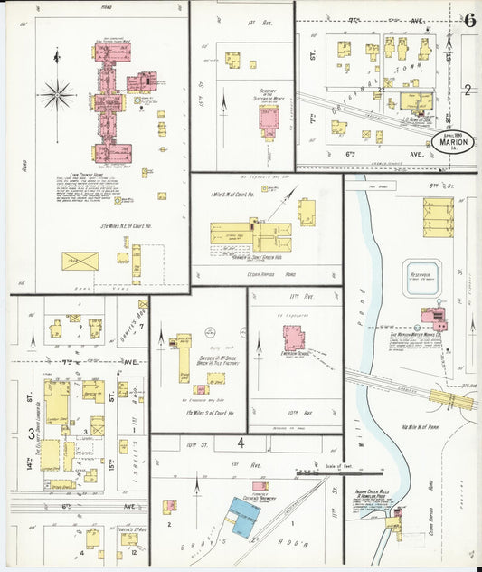 Sanborn Fire Insurance Map from Marion, Linn County, Iowa (1899), Sheet #0006 - Historic Sanborn Fire Insurance Map Print, vintage old map wall art