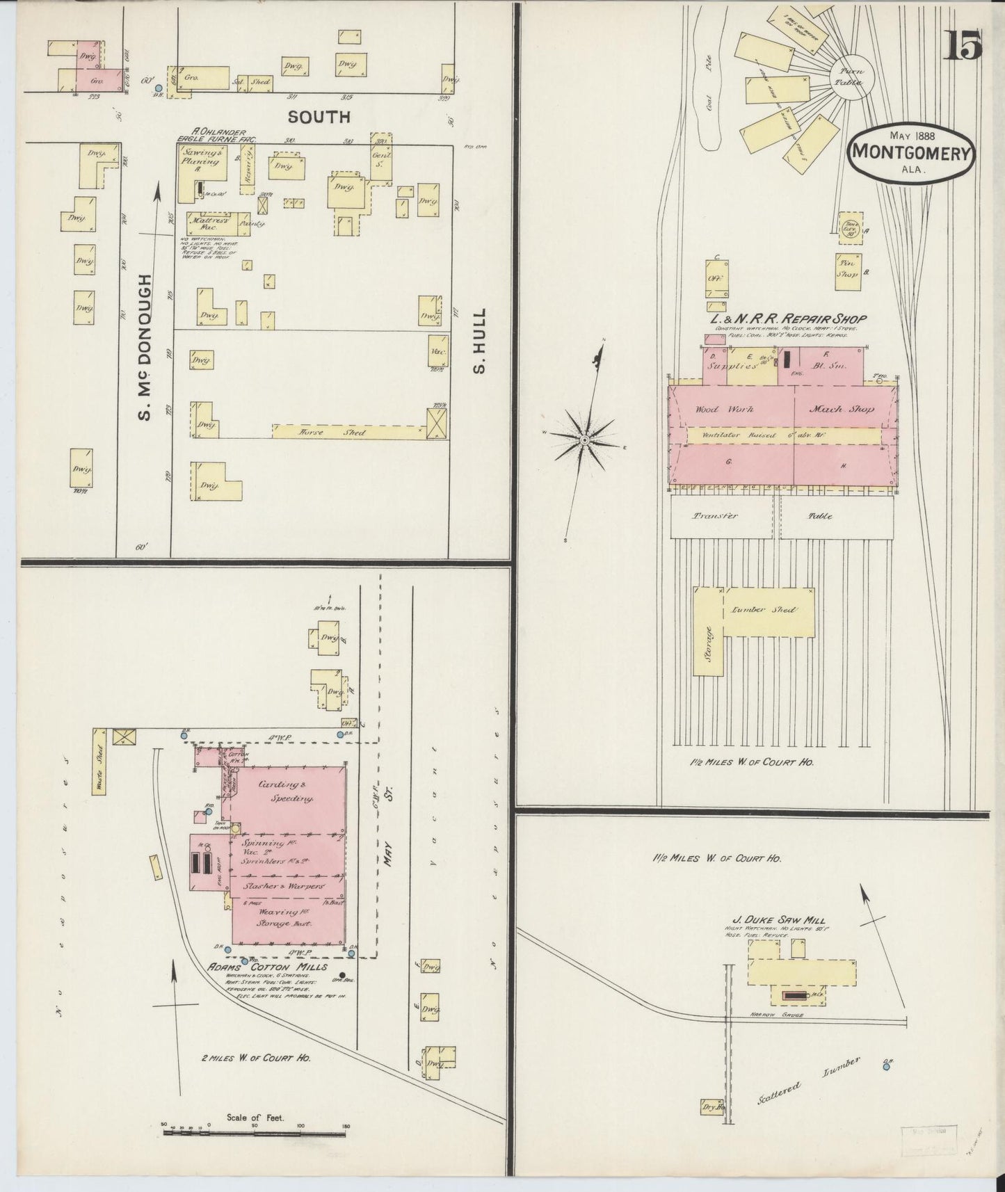 Sanborn Fire Insurance Map from Montgomery, Montgomery County, Alabama (1888), Sheet #0015 - Complete Map Set gallery image, historic Sanborn map, vintage wall art, Alabama Alabama