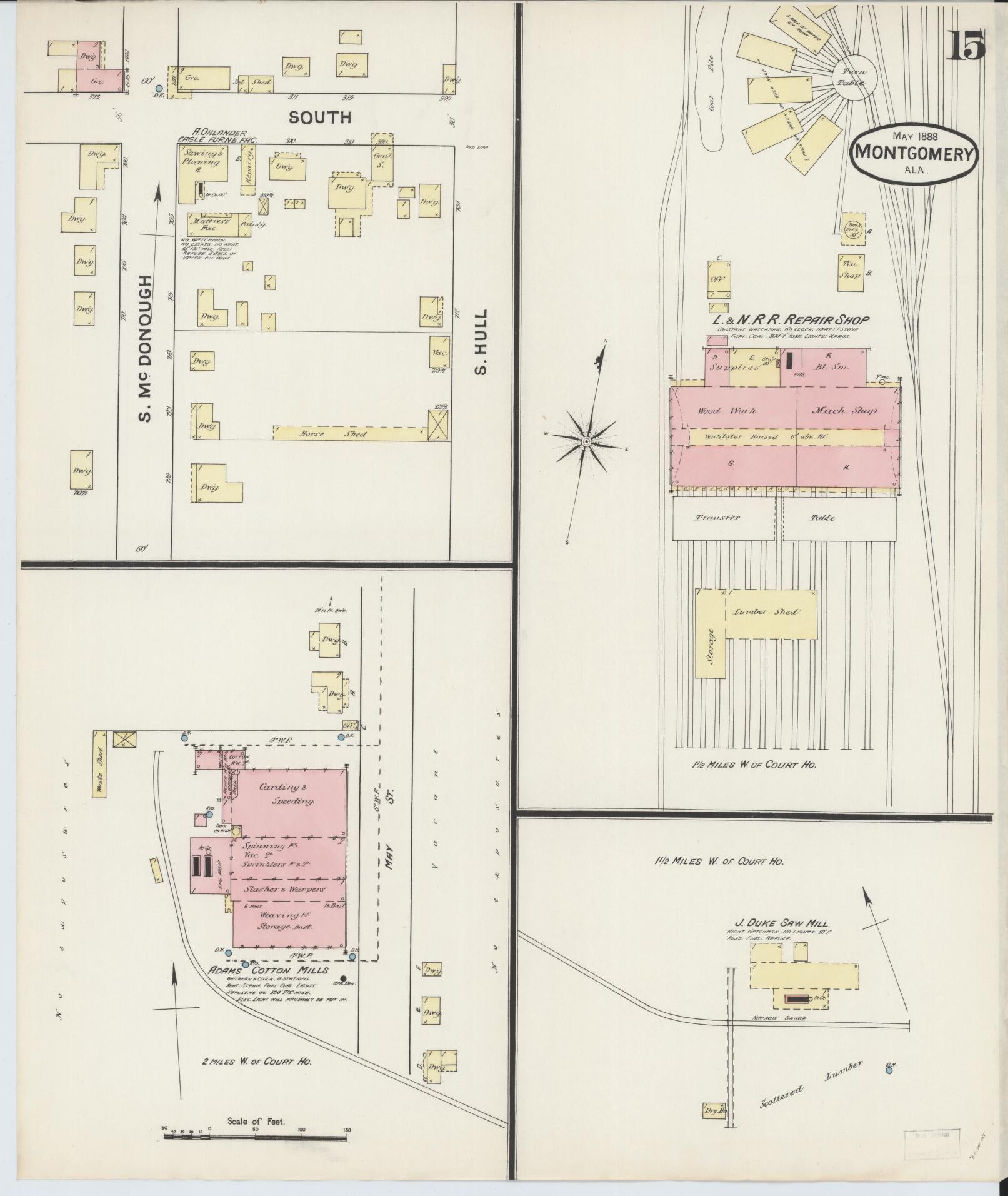 Sanborn Fire Insurance Map from Montgomery, Montgomery County, Alabama (1888), Sheet #0015 - Complete Map Set gallery image, historic Sanborn map, vintage wall art, Alabama Alabama