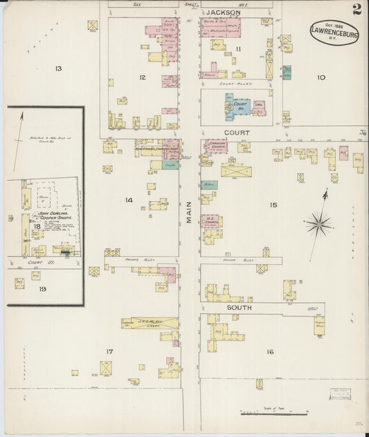 Sanborn Fire Insurance Map from Lawrenceburg, Anderson County, Kentucky (1886), Sheet #0002 - Historic Sanborn Fire Insurance Map Print, vintage old map wall art, antique decor, genealogy gift, Kentucky Kentucky map