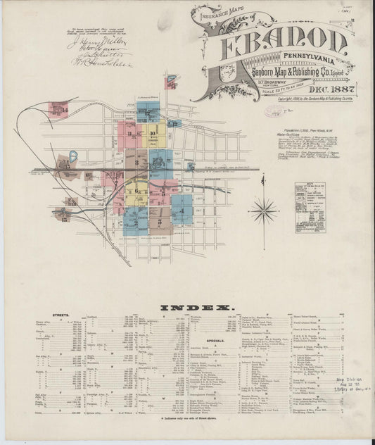 Sanborn Fire Insurance Map from Lebanon, Lebanon County, Pennsylvania (1887), Sheet #0001 - Historic Sanborn Fire Insurance Map Print, vintage old map wall art, antique decor, genealogy gift, Pennsylvania Pennsylvania map
