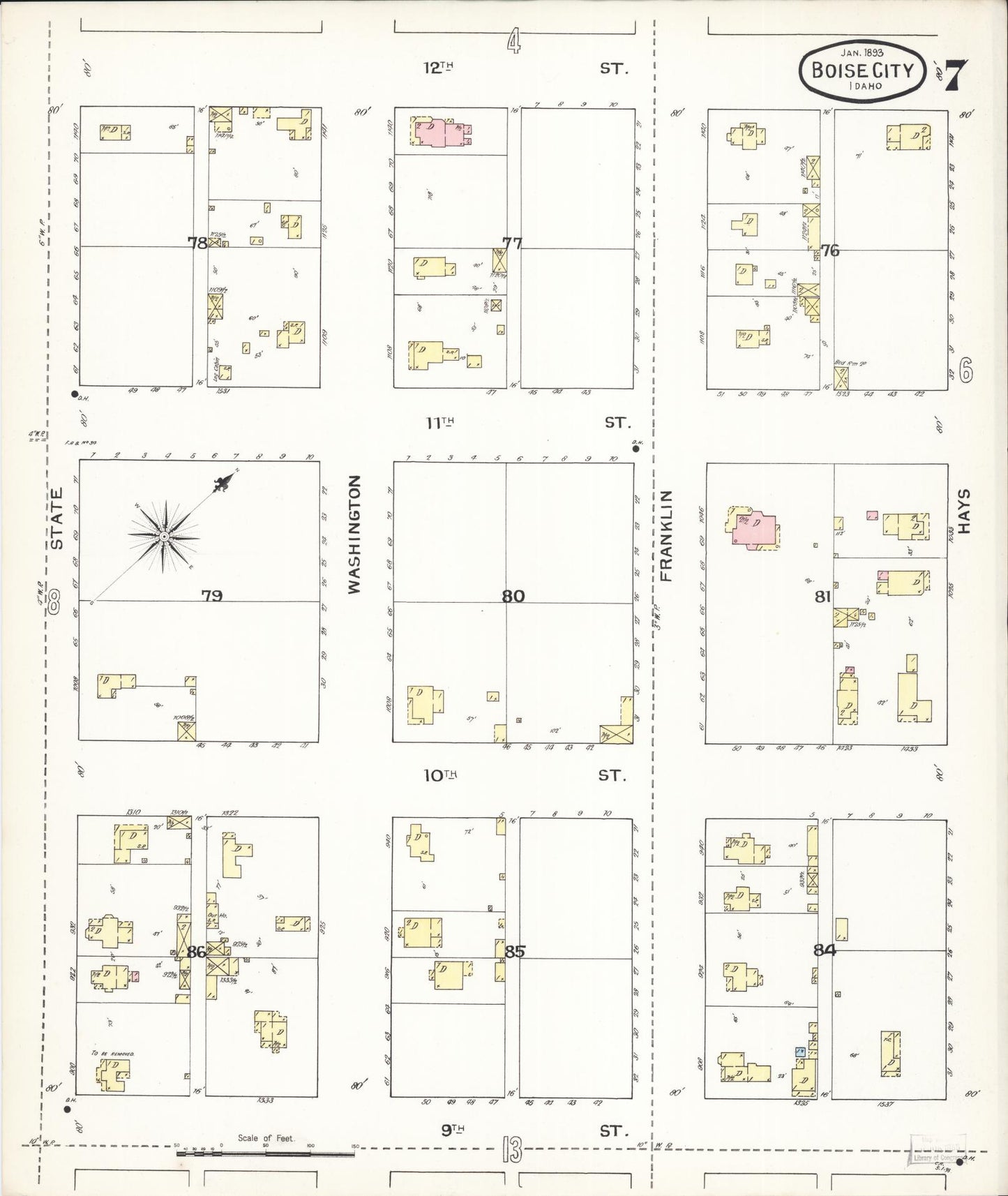 Sanborn Fire Insurance Map from Boise, Ada County, Idaho (1893), Sheet #0007 - Complete Map Set gallery image, historic Sanborn map, vintage wall art, Idaho Idaho
