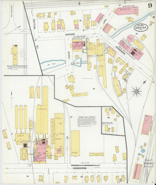 Sanborn Fire Insurance Map from Oneida, Madison County, New York (1904), Sheet #0008 - Historic Sanborn Fire Insurance Map Print, vintage old map wall art, antique decor, genealogy gift, New York New York map
