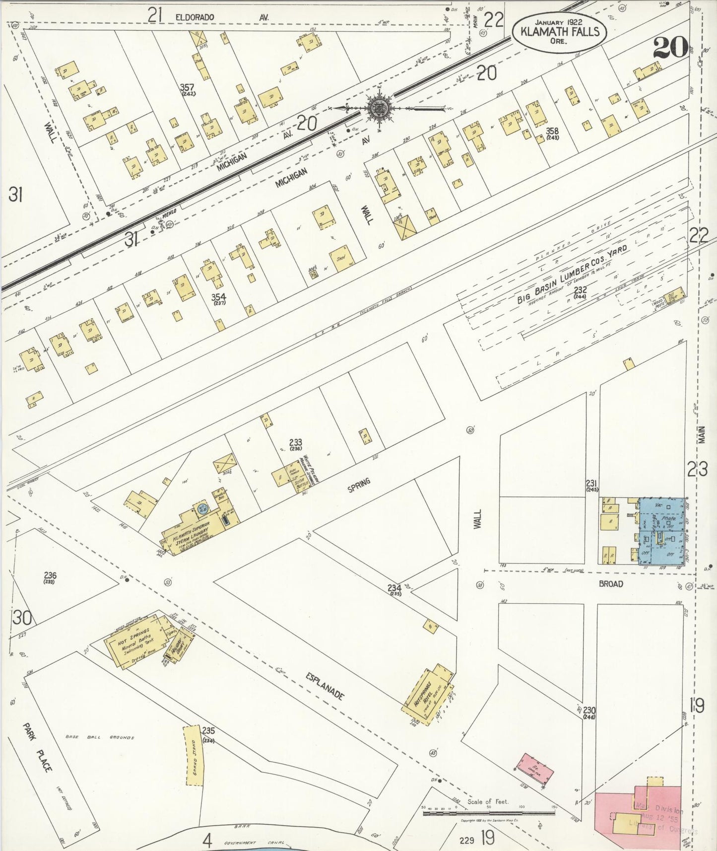 Sanborn Fire Insurance Map from Klamath Falls, Klamath County, Oregon (1921), Sheet #0020 - Complete Map Set gallery image, historic Sanborn map, vintage wall art, Oregon Oregon