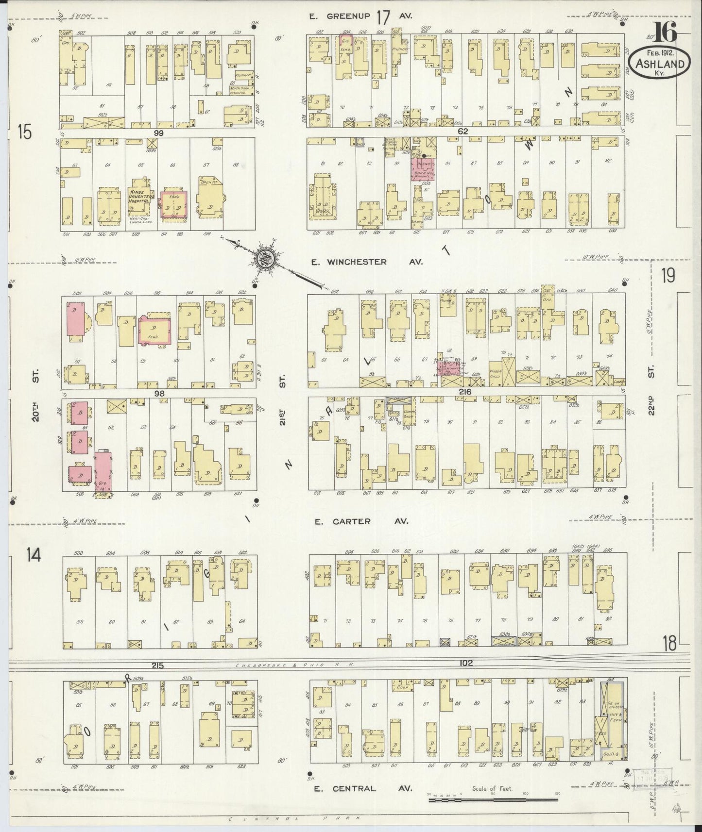 Sanborn Fire Insurance Map from Ashland, Boyd County, Kentucky (1912), Sheet #0016 - Complete Map Set gallery image, historic Sanborn map, vintage wall art, Kentucky Kentucky