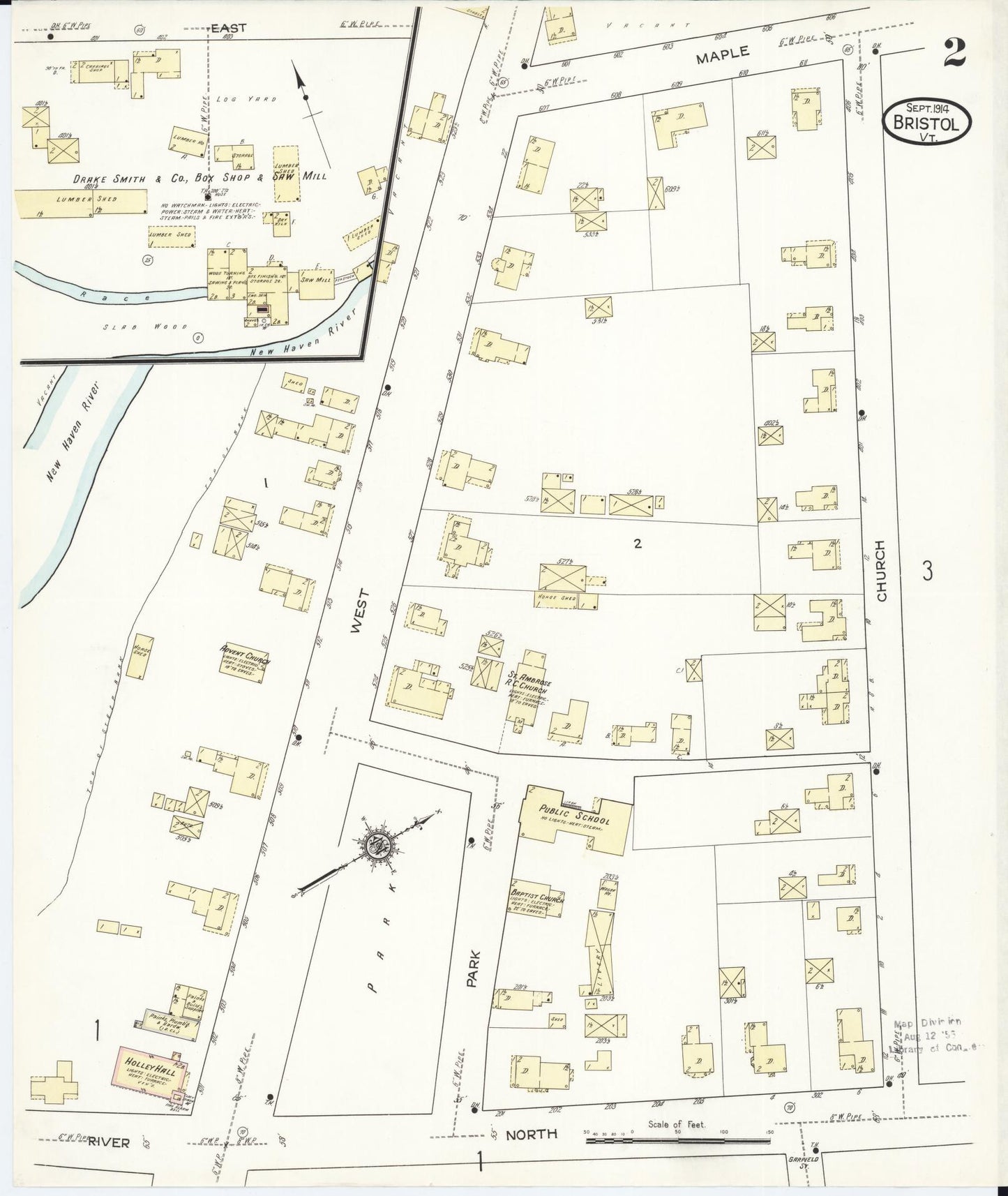Sanborn Fire Insurance Map from Bristol, Addison County, Vermont (1914), Sheet #0002 - Complete Map Set gallery image, historic Sanborn map, vintage wall art, Vermont Vermont