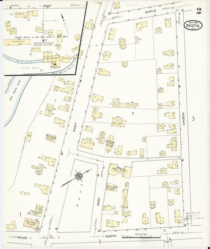 Sanborn Fire Insurance Map from Bristol, Addison County, Vermont (1914), Sheet #0002 - Complete Map Set gallery image, historic Sanborn map, vintage wall art, Vermont Vermont