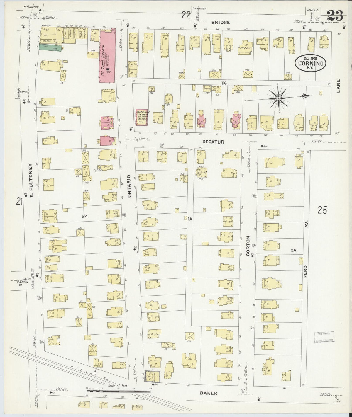 Sanborn Fire Insurance Map from Corning, Steuben County, New York (1908), Sheet #0023 - Complete Map Set gallery image, historic Sanborn map, vintage wall art, New York New York
