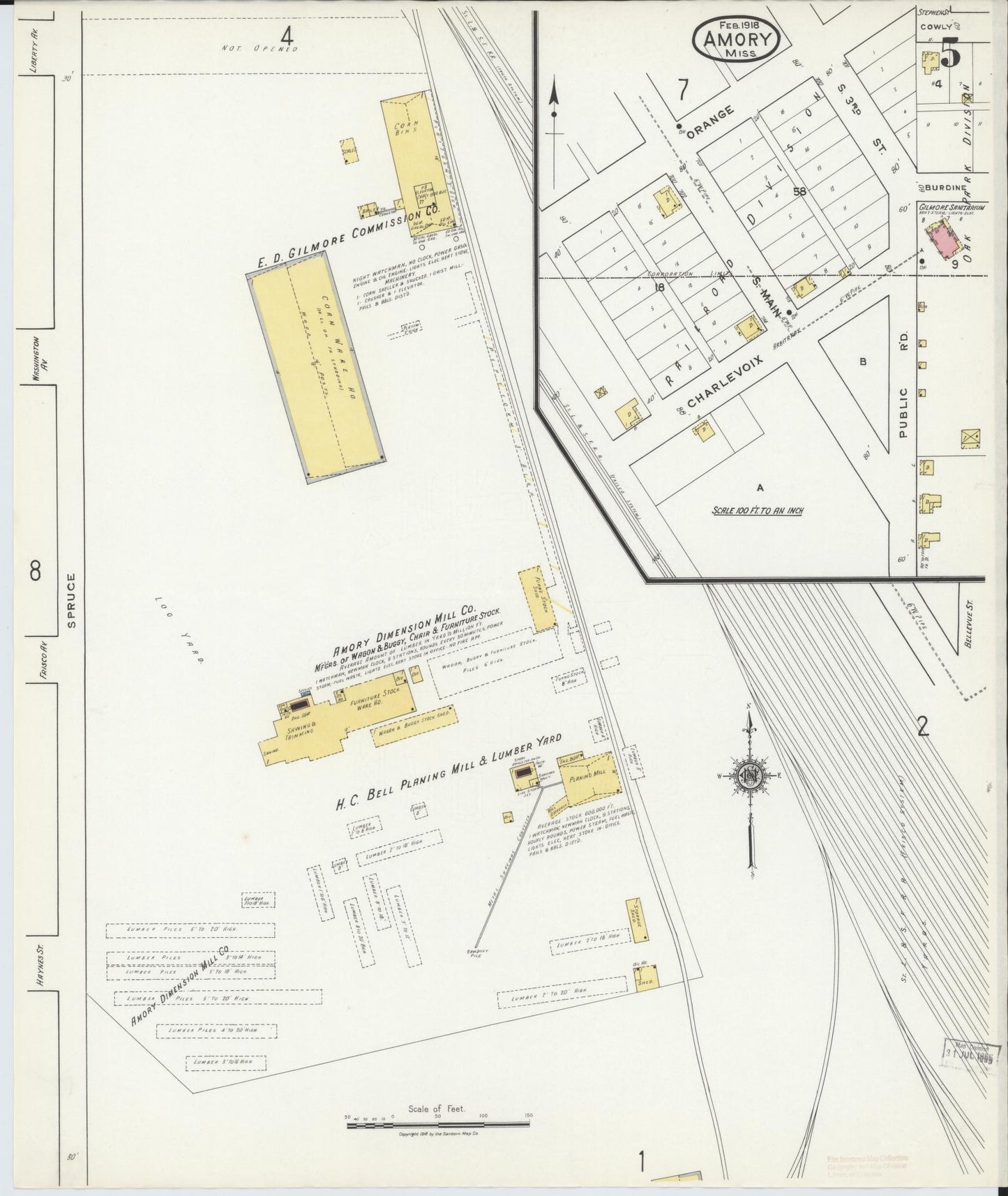 Sanborn Fire Insurance Map from Amory, Monroe County, Mississippi (1918), Sheet #0005 - Complete Map Set gallery image, historic Sanborn map, vintage wall art, Mississippi Mississippi