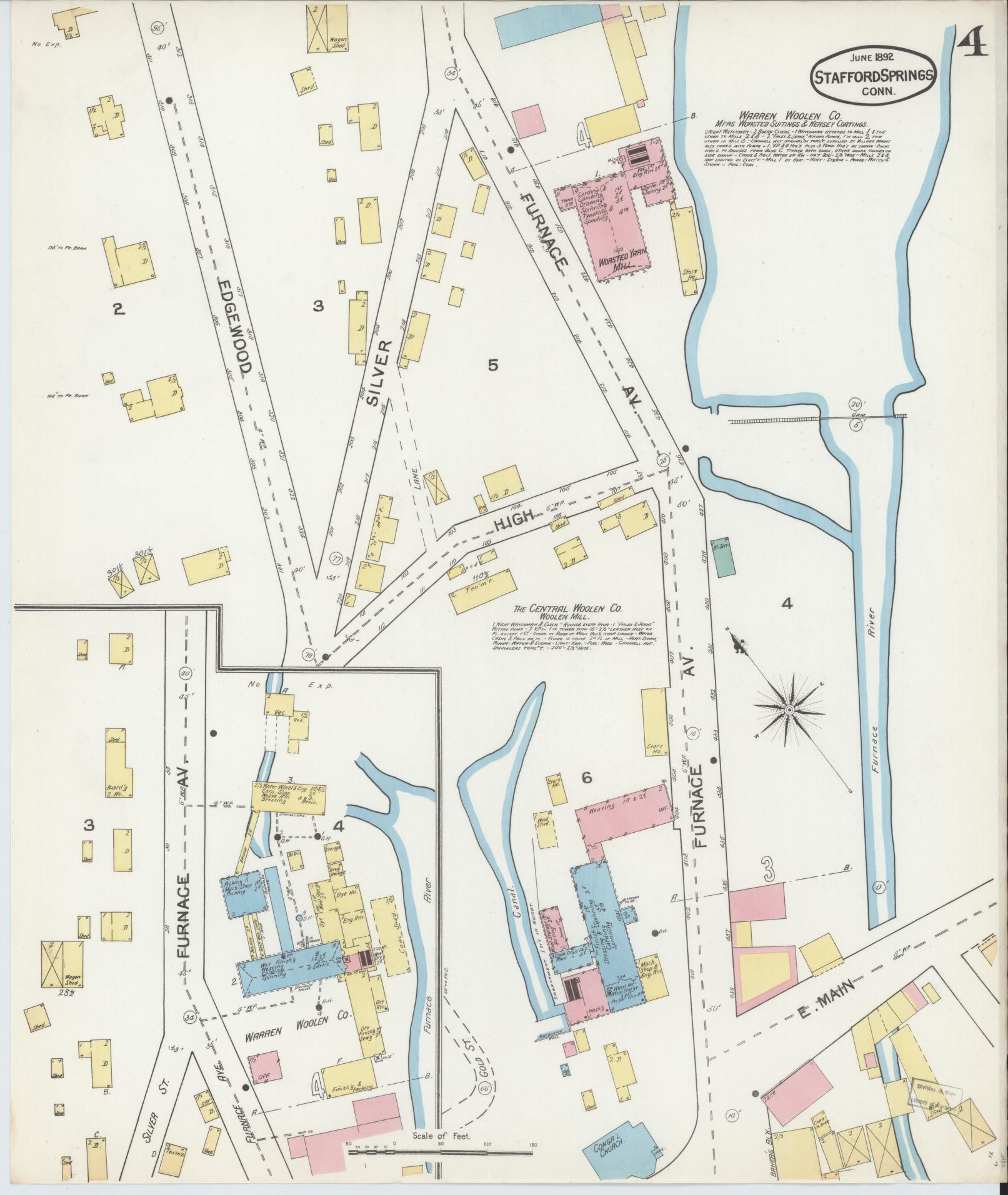 Sanborn Fire Insurance Map from Stafford Springs, Tolland County, Connecticut (1892), Sheet #0004 - Complete Map Set gallery image, historic Sanborn map, vintage wall art, Connecticut Connecticut