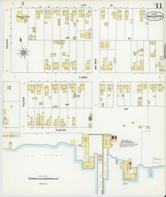 Sanborn Fire Insurance Map from Washington, Beaufort County, North Carolina (1901), Sheet #0011 - Historic Sanborn Fire Insurance Map Print, vintage old map wall art, antique decor, genealogy gift, North Carolina North Carolina map