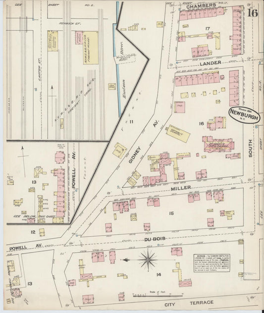 Sanborn Fire Insurance Map from Newburgh, Orange County, New York (1884), Sheet #0016 - Historic Sanborn Fire Insurance Map Print, vintage old map wall art, antique decor, genealogy gift, New York New York map