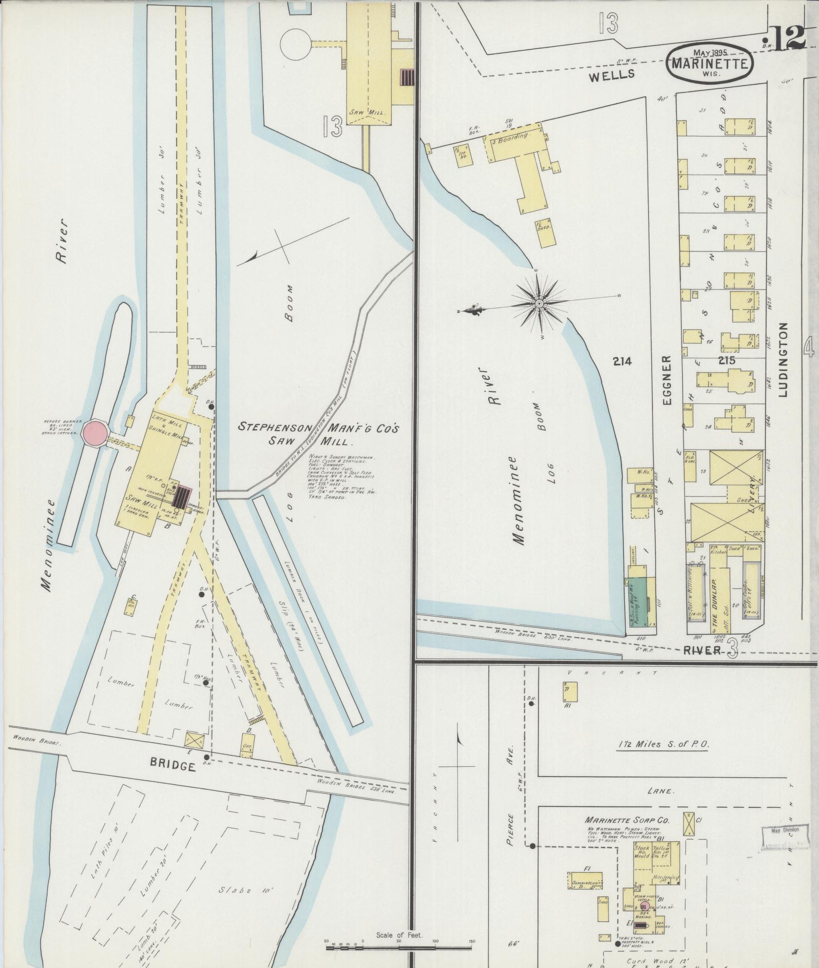 Sanborn Fire Insurance Map from Marinette, Marinette County, Wisconsin (1895), Sheet #0012 - Complete Map Set gallery image, historic Sanborn map, vintage wall art, Wisconsin Wisconsin