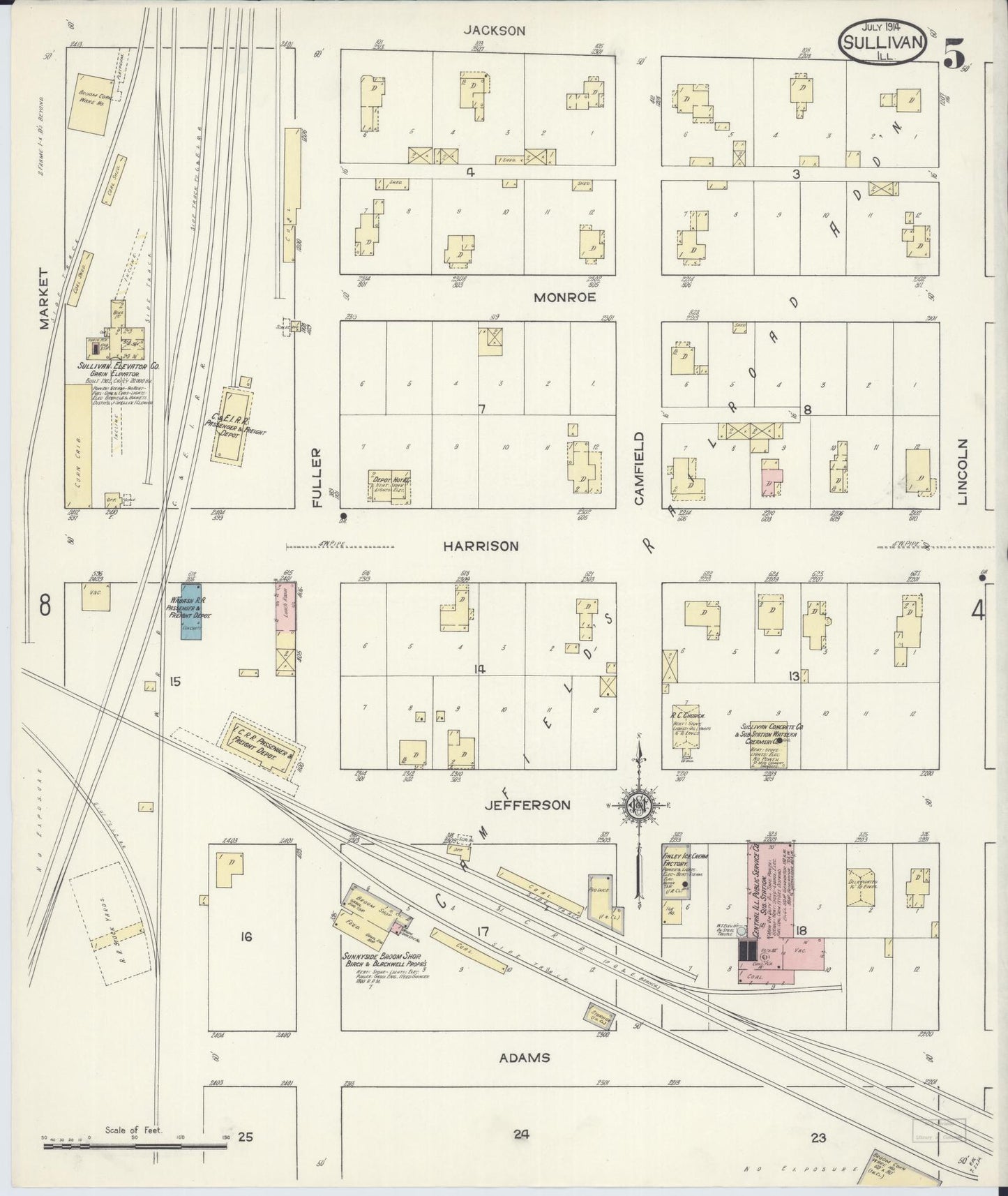 Sanborn Fire Insurance Map from Sullivan, Moultrie County, Illinois (1914), Sheet #0005 - Complete Map Set gallery image, historic Sanborn map, vintage wall art, Illinois Illinois