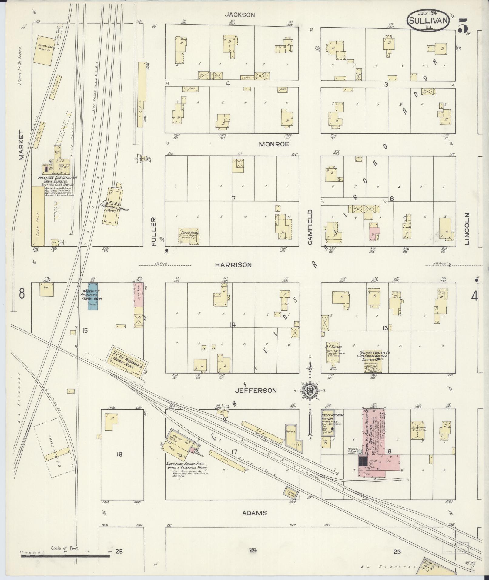 Sanborn Fire Insurance Map from Sullivan, Moultrie County, Illinois (1914), Sheet #0005 - Complete Map Set gallery image, historic Sanborn map, vintage wall art, Illinois Illinois