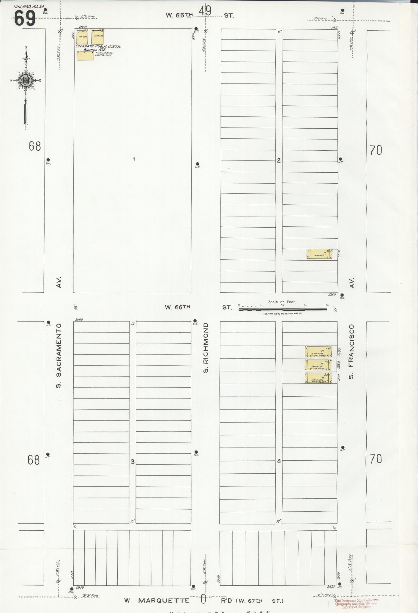 Sanborn Fire Insurance Map from Chicago, Cook County, Illinois (1920), Sheet #0069 - Historic Sanborn Fire Insurance Map Print, vintage old map wall art, antique decor, genealogy gift, Illinois Illinois map