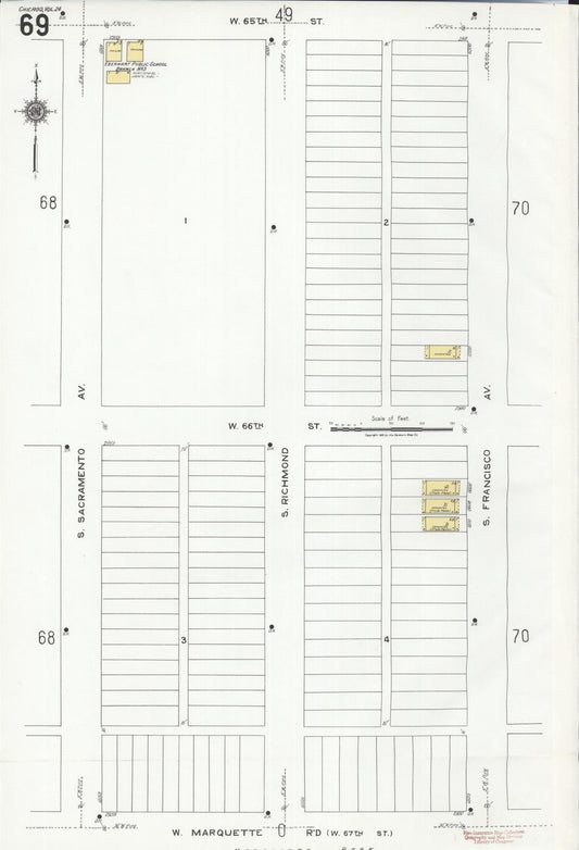 Sanborn Fire Insurance Map from Chicago, Cook County, Illinois (1920), Sheet #0069 - Historic Sanborn Fire Insurance Map Print, vintage old map wall art, antique decor, genealogy gift, Illinois Illinois map