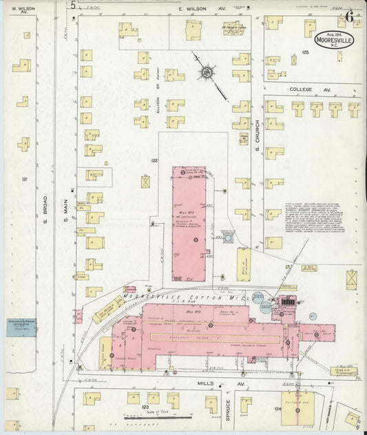 Sanborn Fire Insurance Map from Mooresville, Iredell County, North Carolina (1914), Sheet #0006 - Historic Sanborn Fire Insurance Map Print, vintage old map wall art, antique decor, genealogy gift, North Carolina North Carolina map